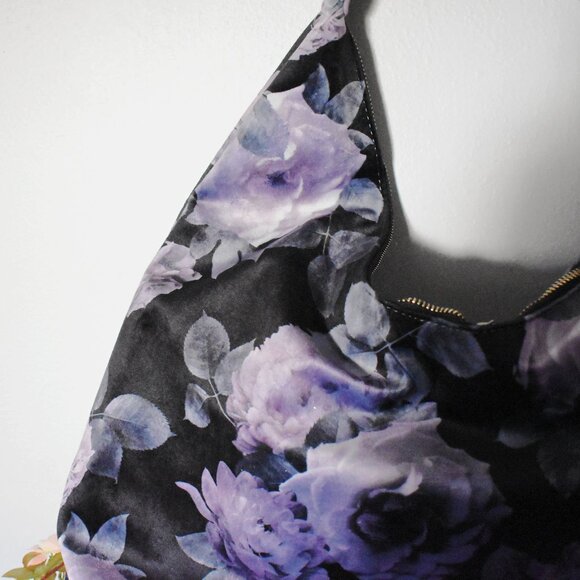Tabitha Webb Velvet Black Purple Floral Roses Flowers Fairytale Purse Hobo Bag - Picture 9 of 12